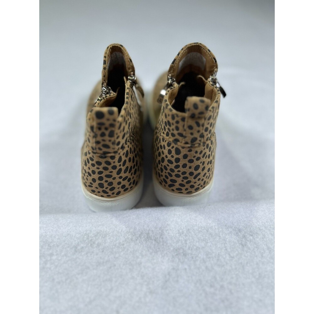 Women Leopard Print 9 Side-Zip Wedge Sneakers Faux Leather Upper Rubber Sole - Picture 10 of 13